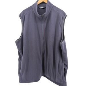 Lands End Mens Fleece Vest‎ Navy Blue Full Zip Sleeveless Pockets Size XXL